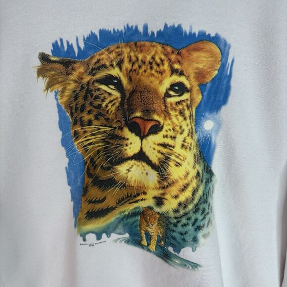 Vintage Leopard Graphic Crewneck Sweatshirt, Large, White, Love Unlimited, FOTL - Picture 2 of 8